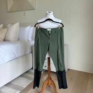 Olive Green Chinos with Elastic Waistband and Leather Legs